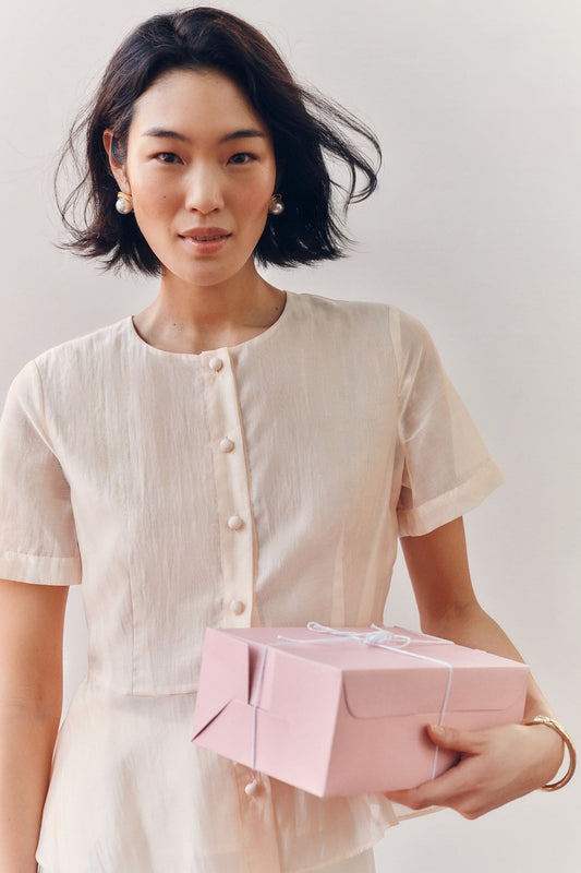 Peach Dust Organza Peplum Sylvette Blouse