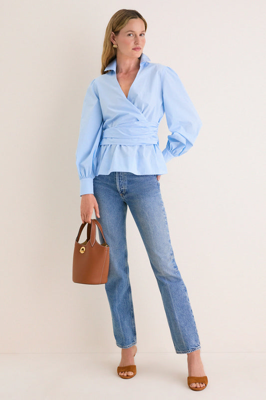 French Blue Tie Front Bow Bea Blouse