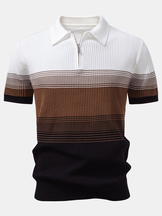 Striped Gradient Knitted Polo Shirt & Slim Fit Tapered Trousers