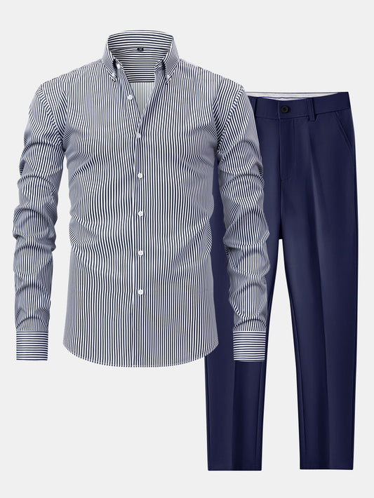 Long Sleeve Stripe Button Up Shirt & Slim Fit Tapered Trousers